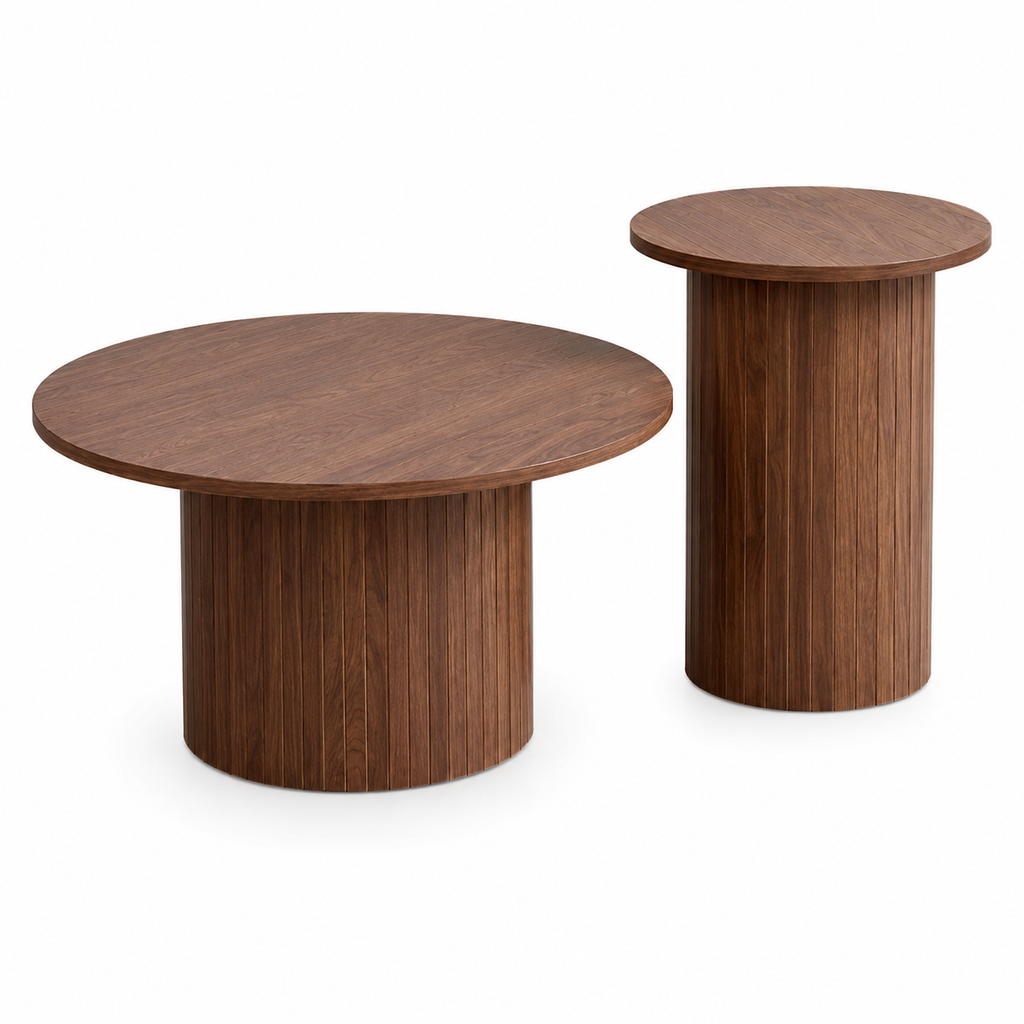 Table Basse Gigogne Ronde | Duo Effet Noyer