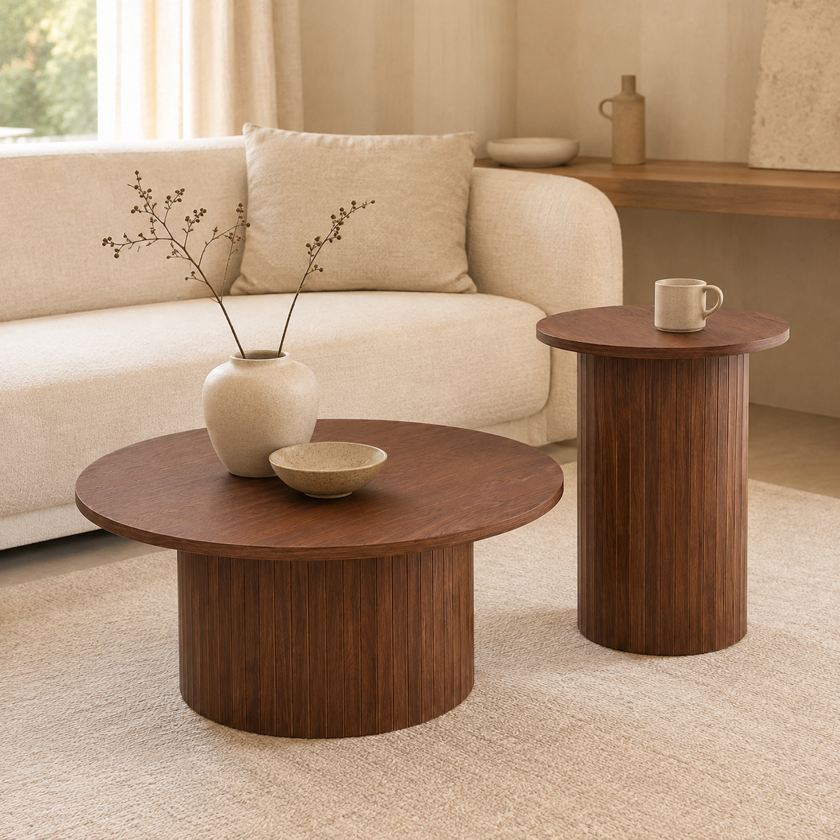 Table Basse Gigogne Ronde | Duo Effet Noyer