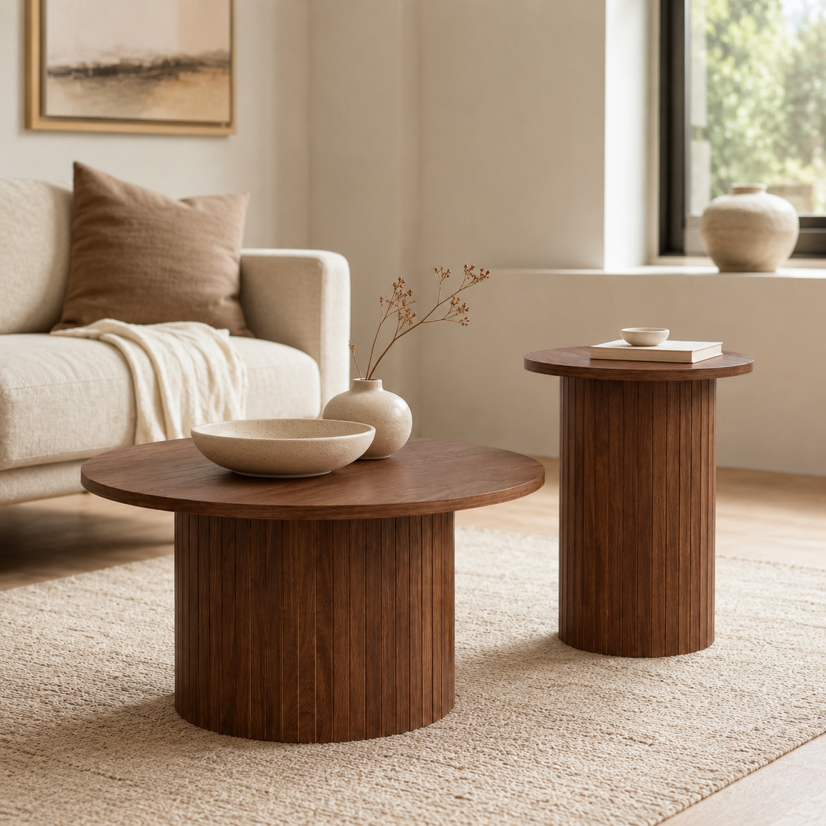 Table Basse Gigogne Ronde | Duo Effet Noyer