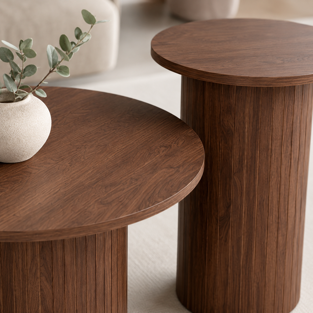 Table Basse Gigogne Ronde | Duo Effet Noyer