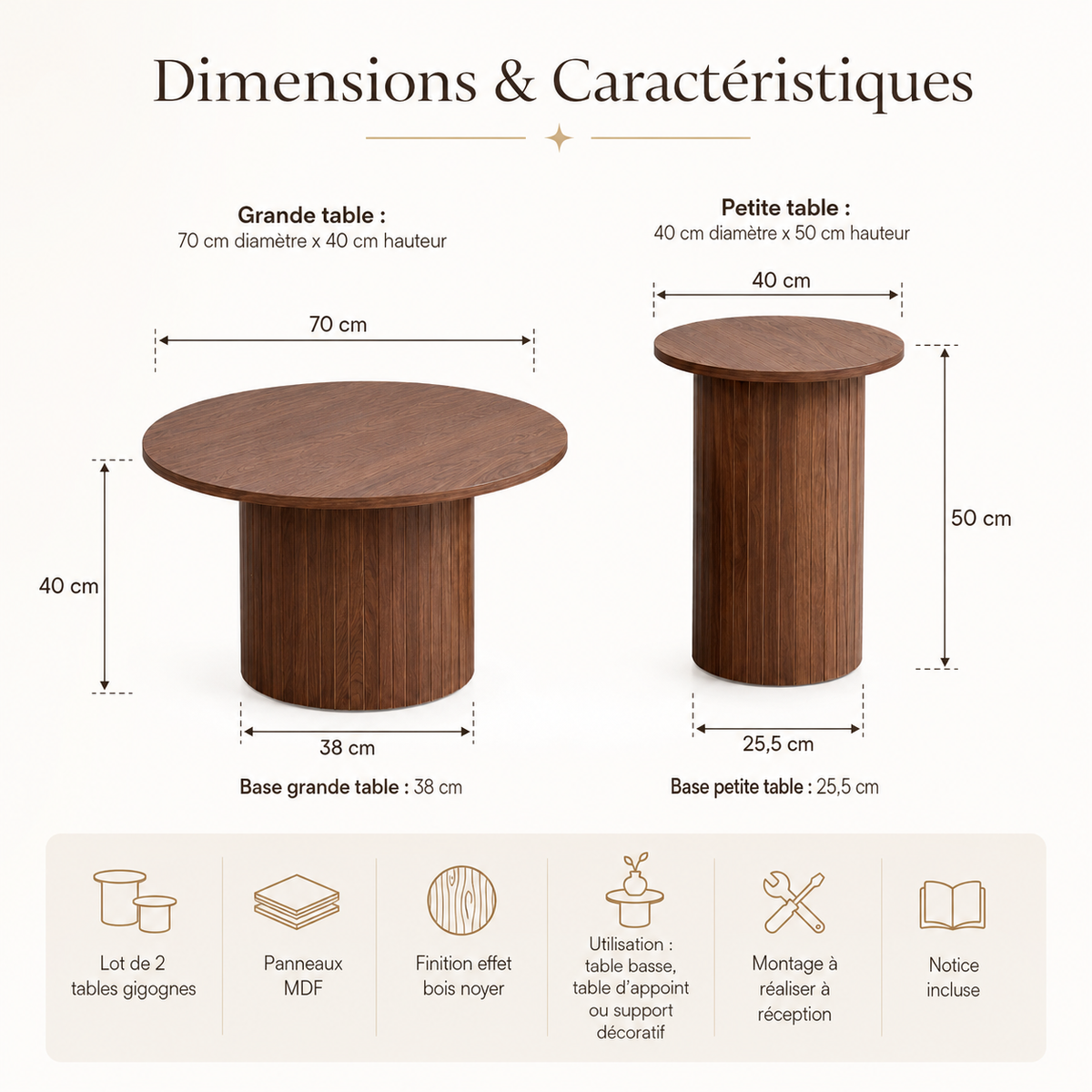 Table Basse Gigogne Ronde | Duo Effet Noyer