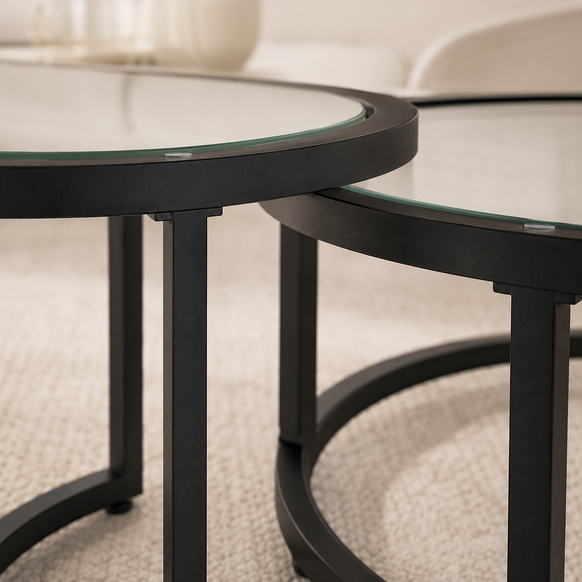 Table Basse Gigogne Ronde | Duo Verre & Métal Noir