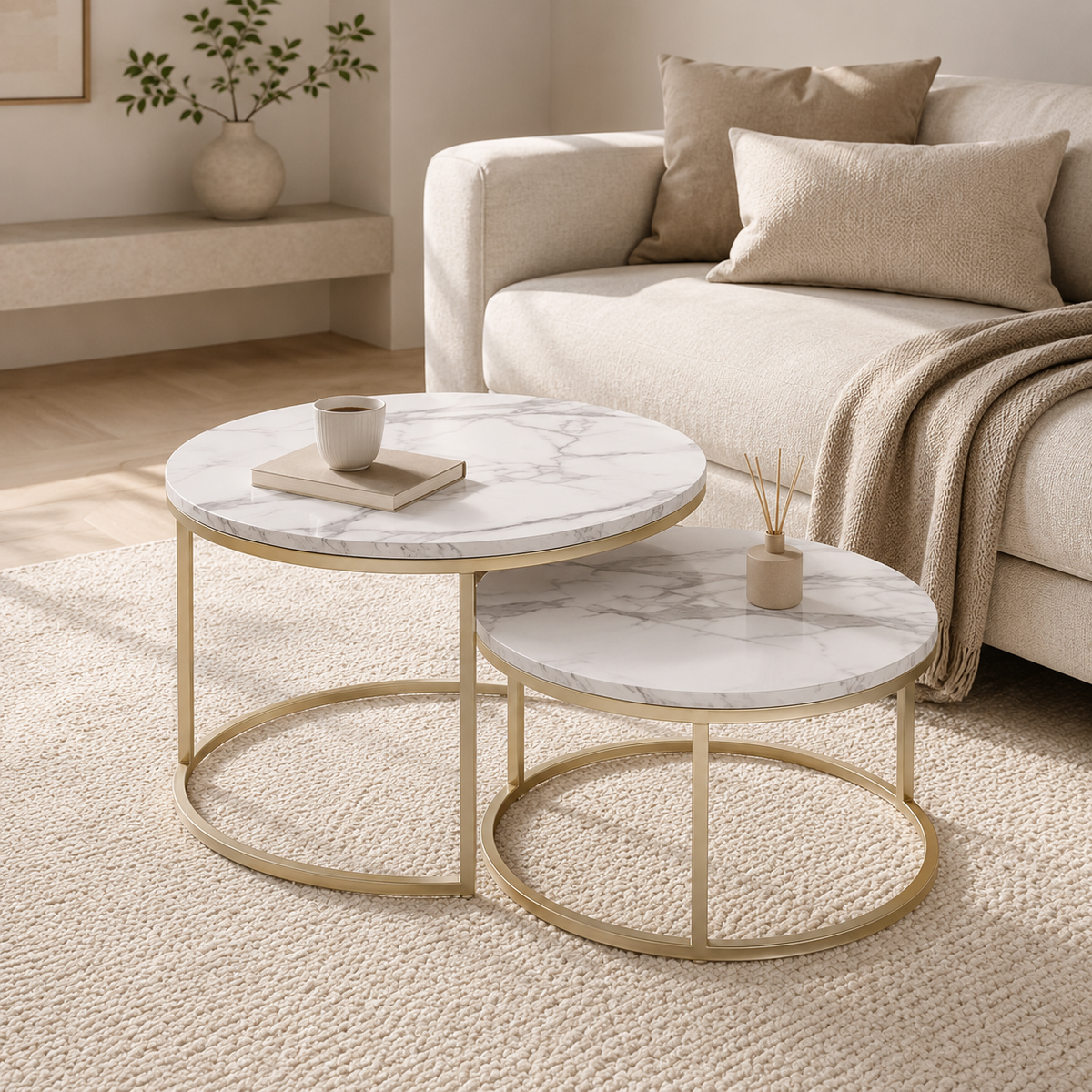 Table Basse Gigogne Ronde | Doré & Plateau au Choix