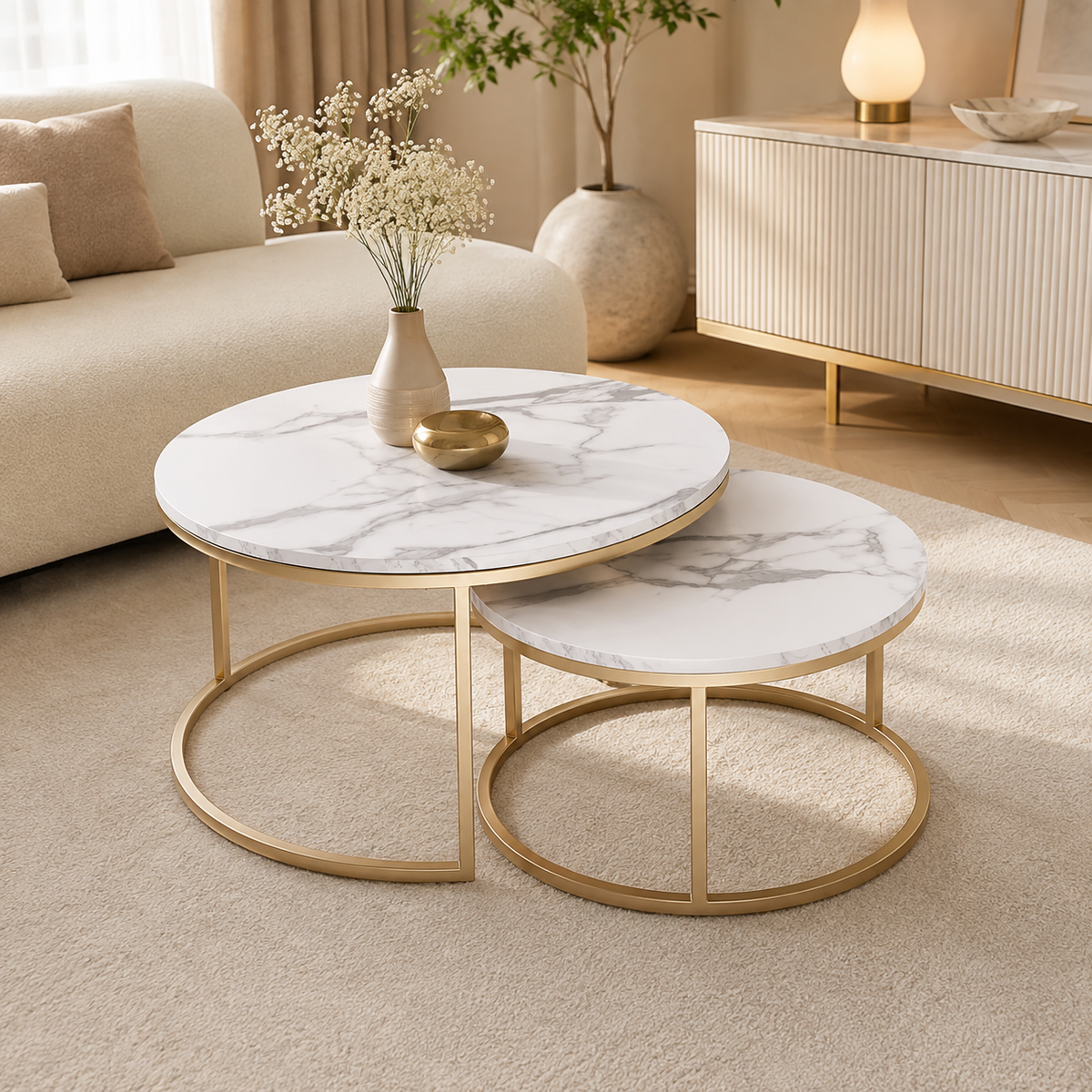 Table Basse Gigogne Ronde | Doré & Plateau au Choix