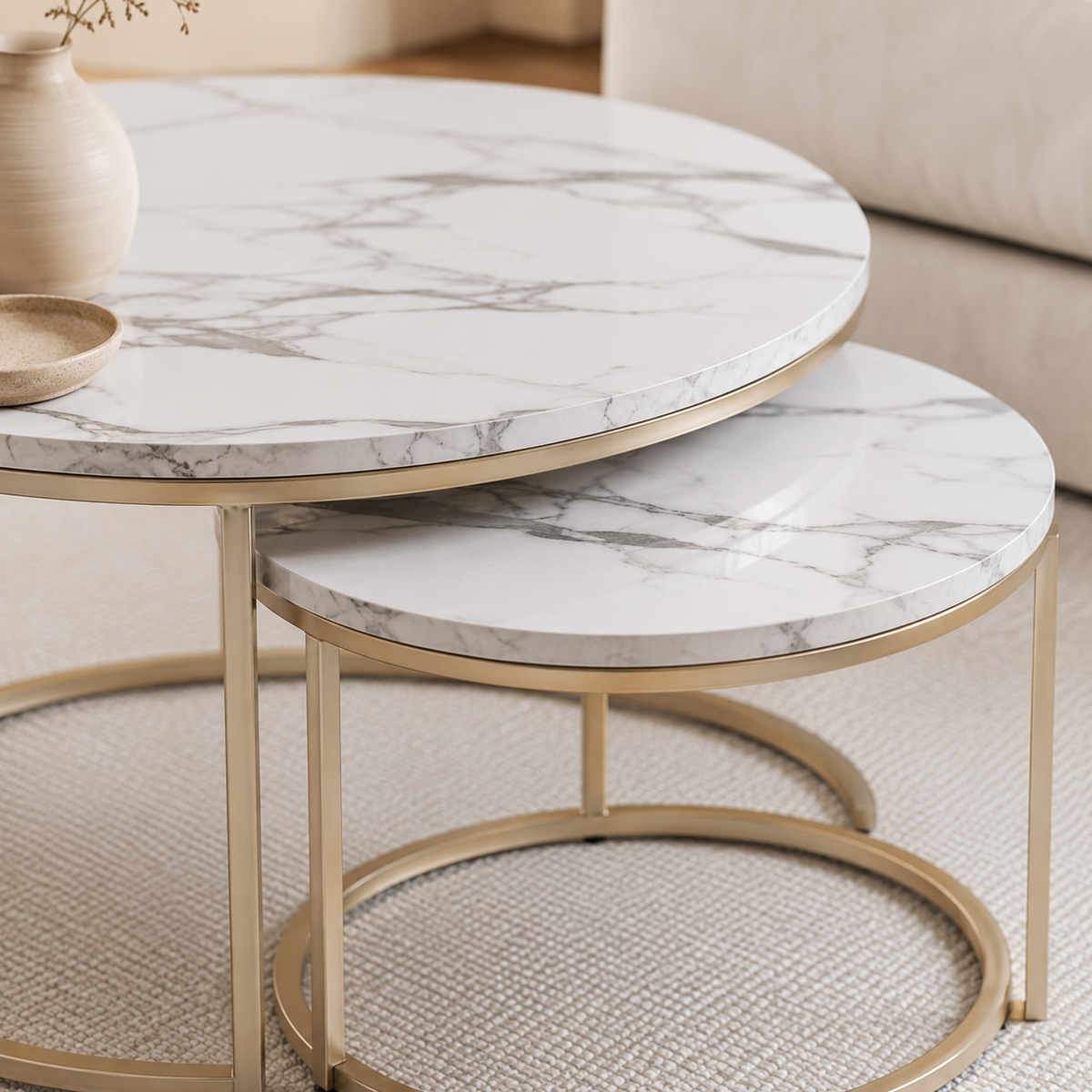 Table Basse Gigogne Ronde | Doré & Plateau au Choix