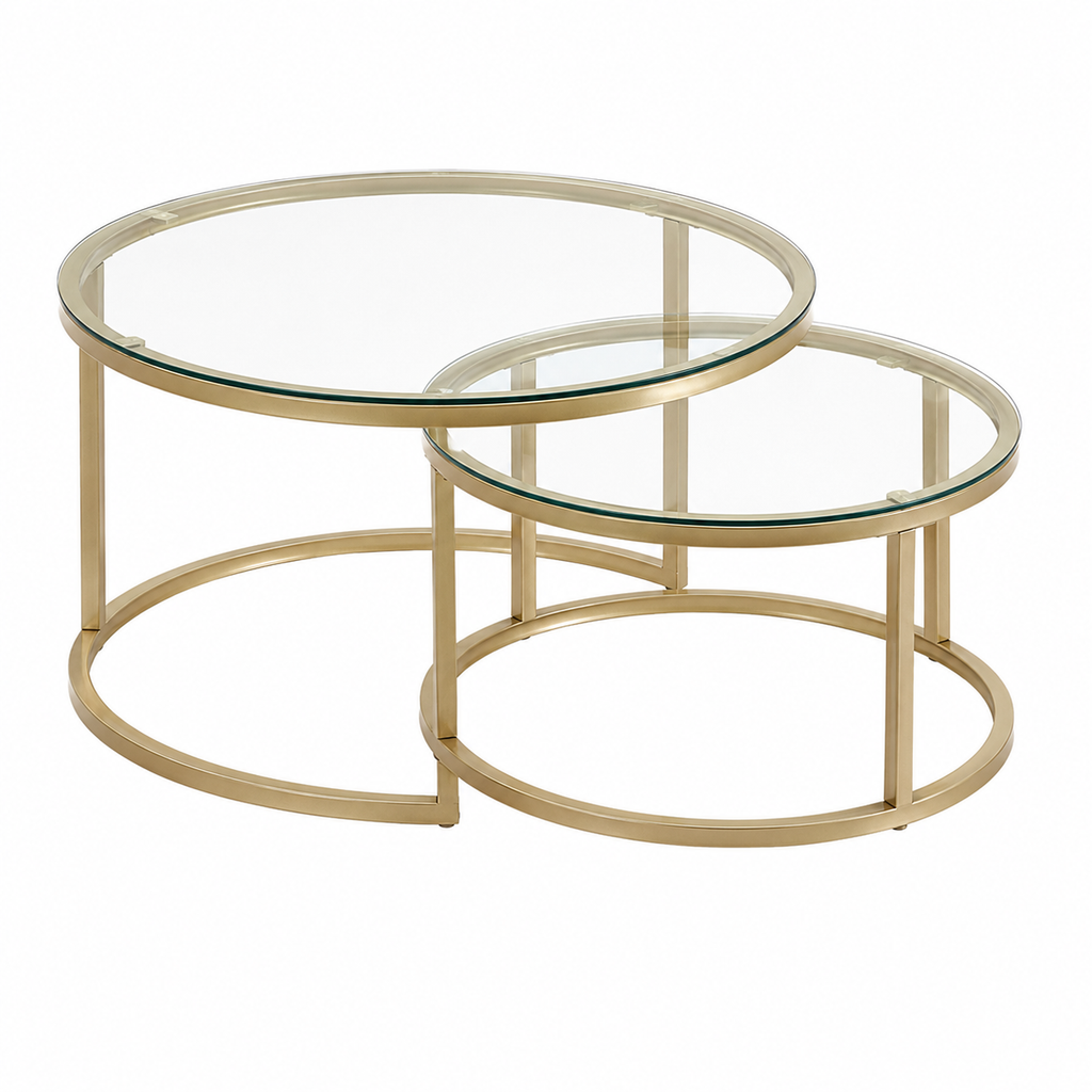 Table Basse Gigogne Ronde | Doré & Plateau au Choix