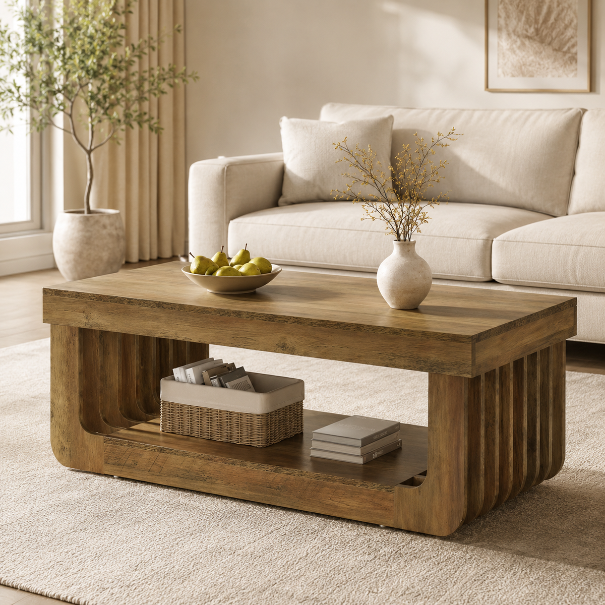 Table Basse Rectangulaire Bois | Rangement Ouvert