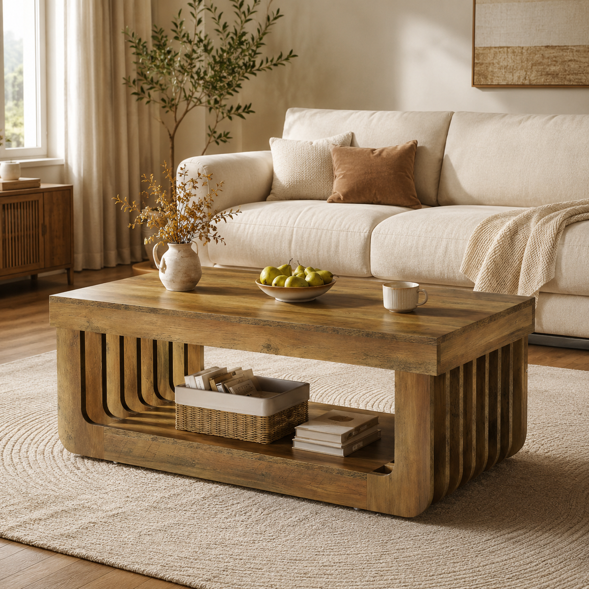 Table Basse Rectangulaire Bois | Rangement Ouvert