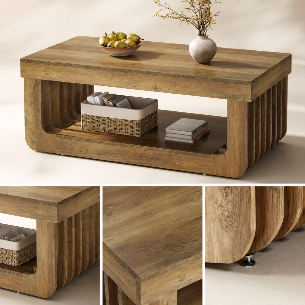 Table Basse Rectangulaire Bois | Rangement Ouvert