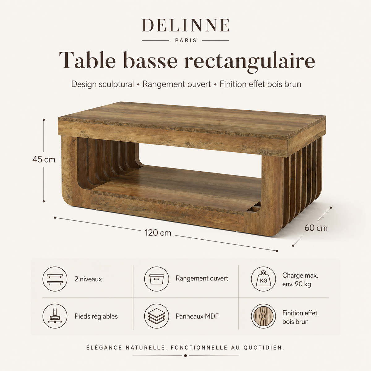 Table Basse Rectangulaire Bois | Rangement Ouvert