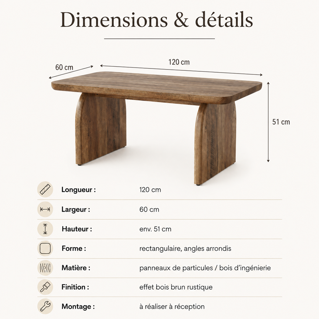 Table Basse Rectangulaire | Grand Format 120 cm