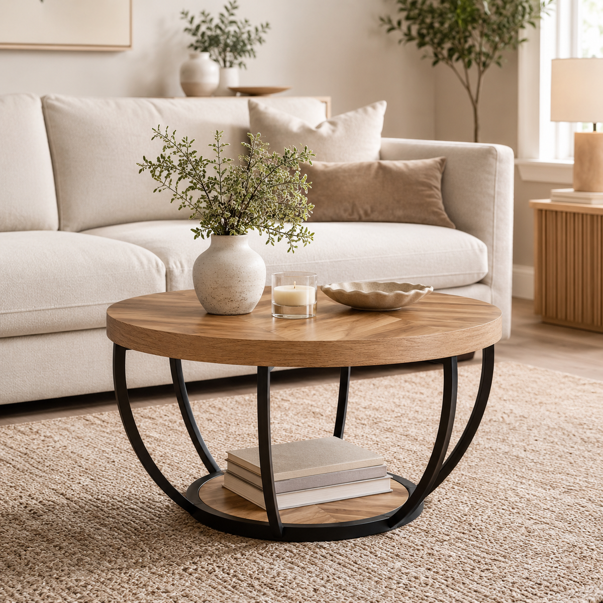Table Basse Ronde | Double Niveau & Métal