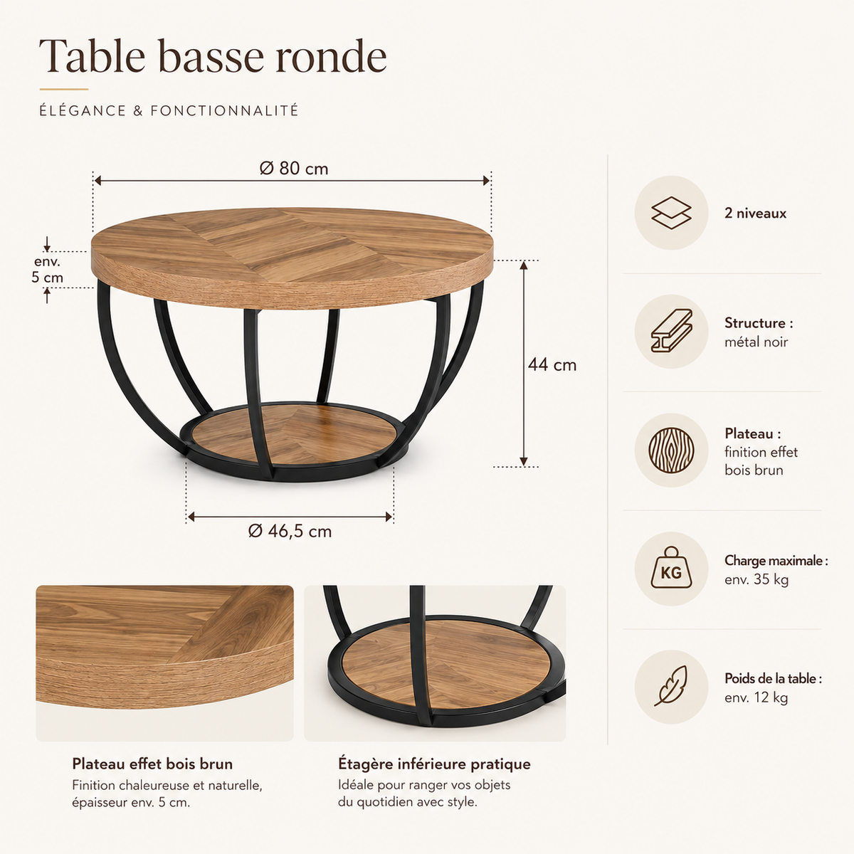 Table Basse Ronde | Double Niveau & Métal