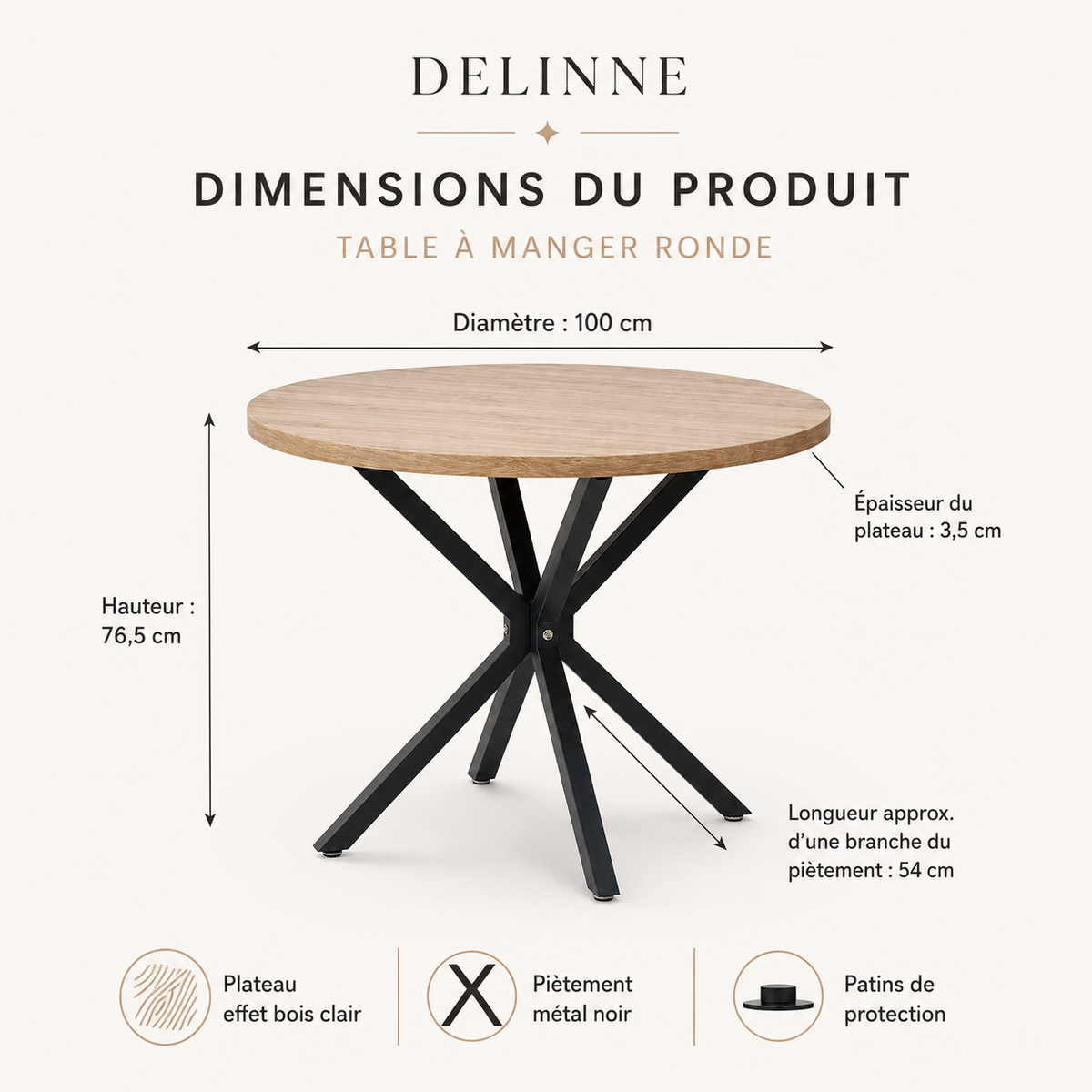 Table à Manger Ronde | Pied Central 100 cm