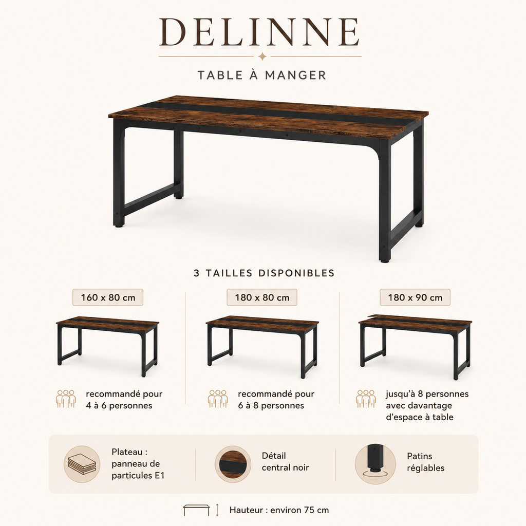 Table à Manger Rectangulaire | Jusqu’à 8 Personnes