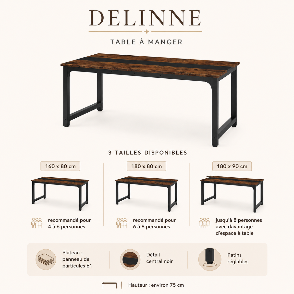 Table à Manger Rectangulaire | Jusqu’à 8 Personnes