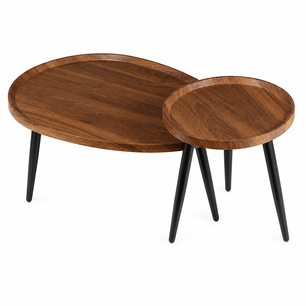 Table Basse Gigogne Ovale | Duo Noyer & Métal Noir