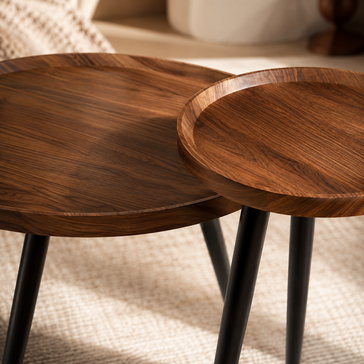 Table Basse Gigogne Ovale | Duo Noyer & Métal Noir