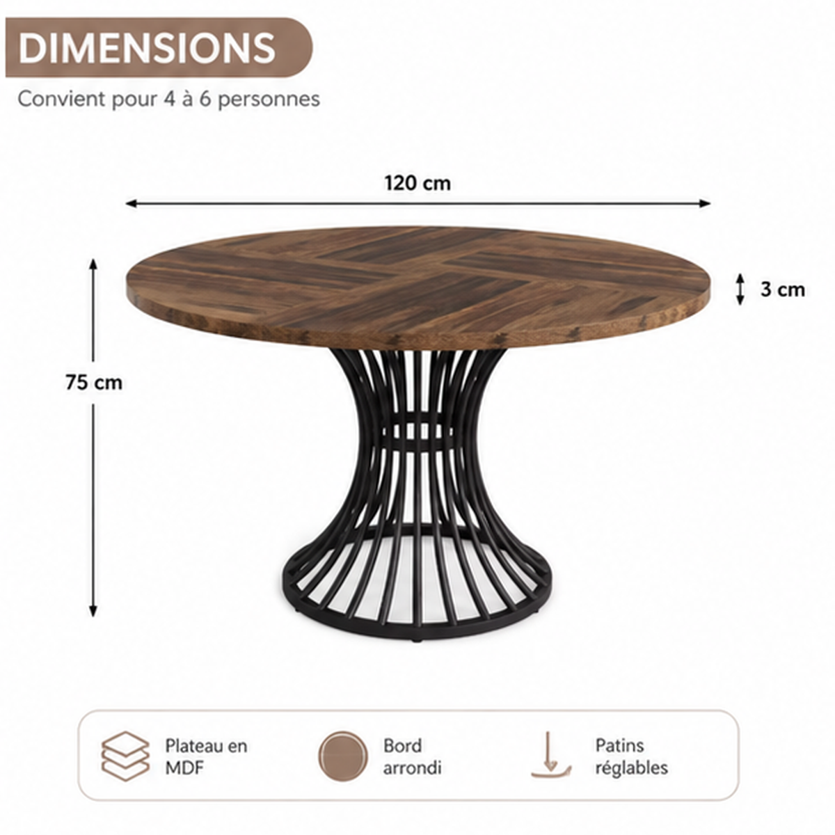 Table à Manger Ronde | Pied Central 120 cm