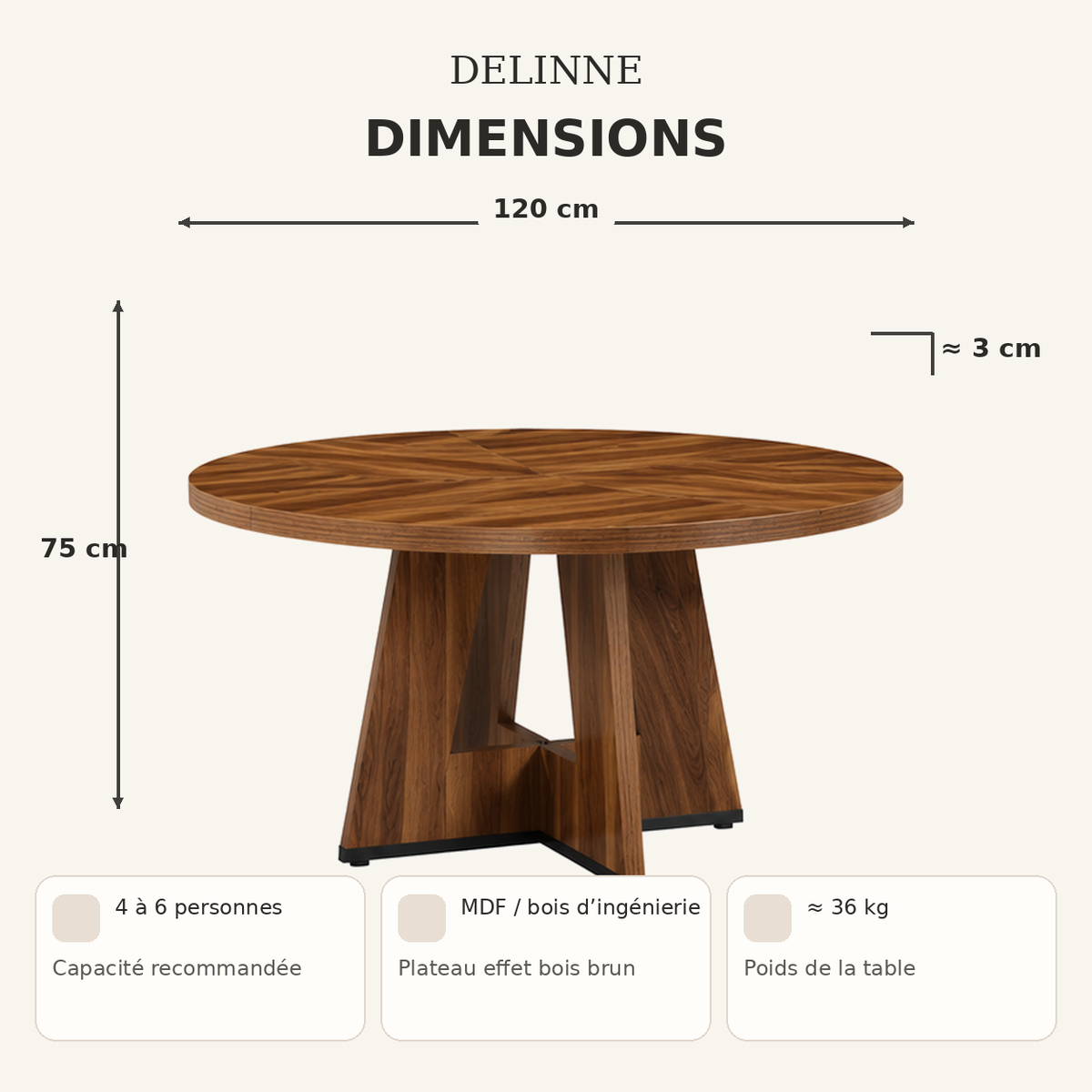 Table à Manger Ronde | 4 à 6 Personnes