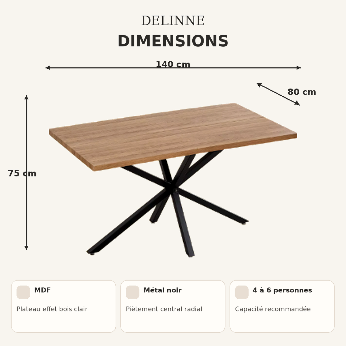 Table à Manger Rectangulaire | Pied Central 140 cm