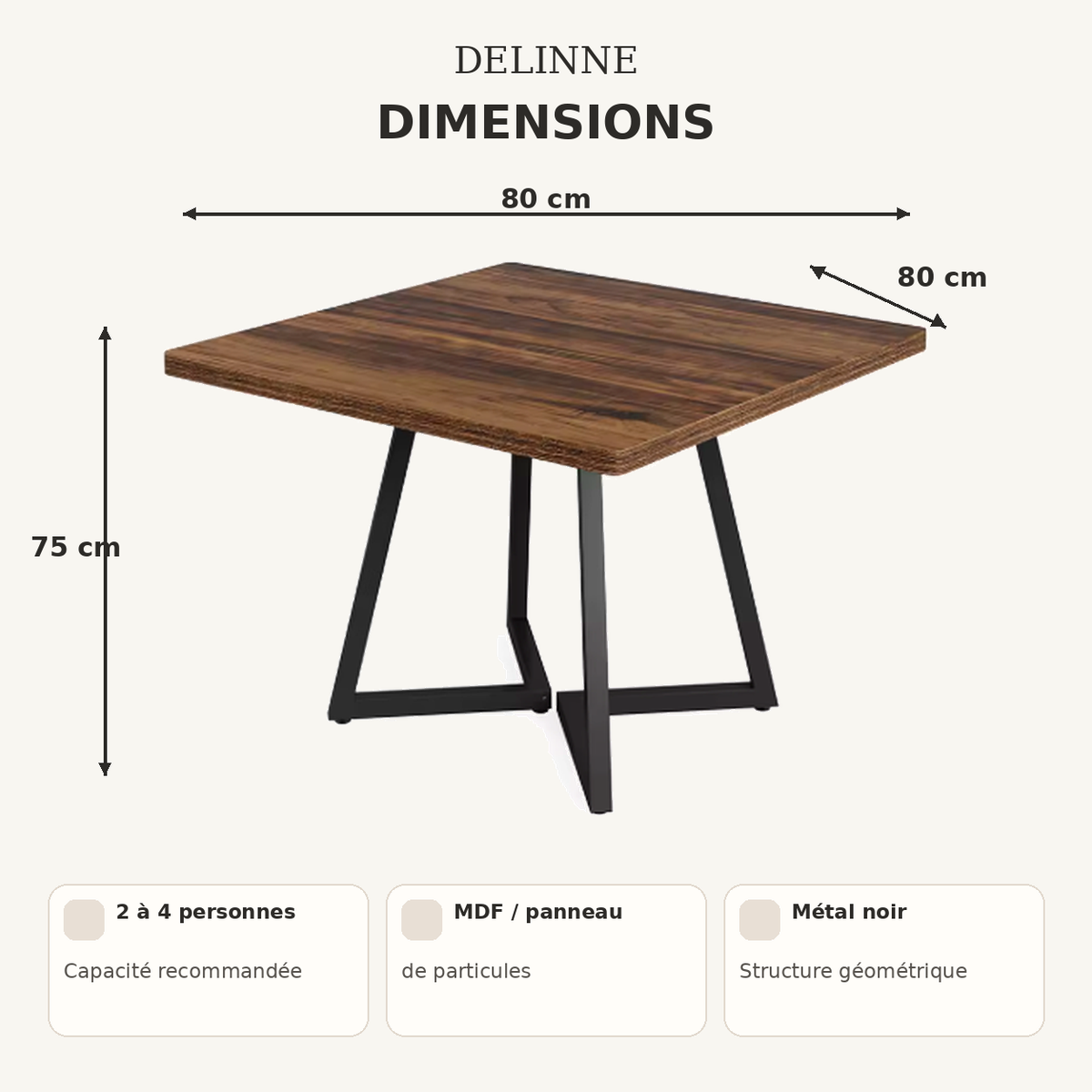 Table à Manger Carrée | Format Compact 80 cm